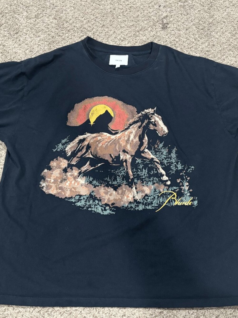 RHUDE Horse Moon Graphic T-Shirt Vintage Black Size Medium